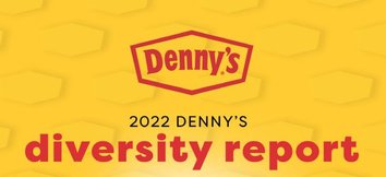 Yellow background with Denny's logo and "2022 Denny's Diversity Report" text